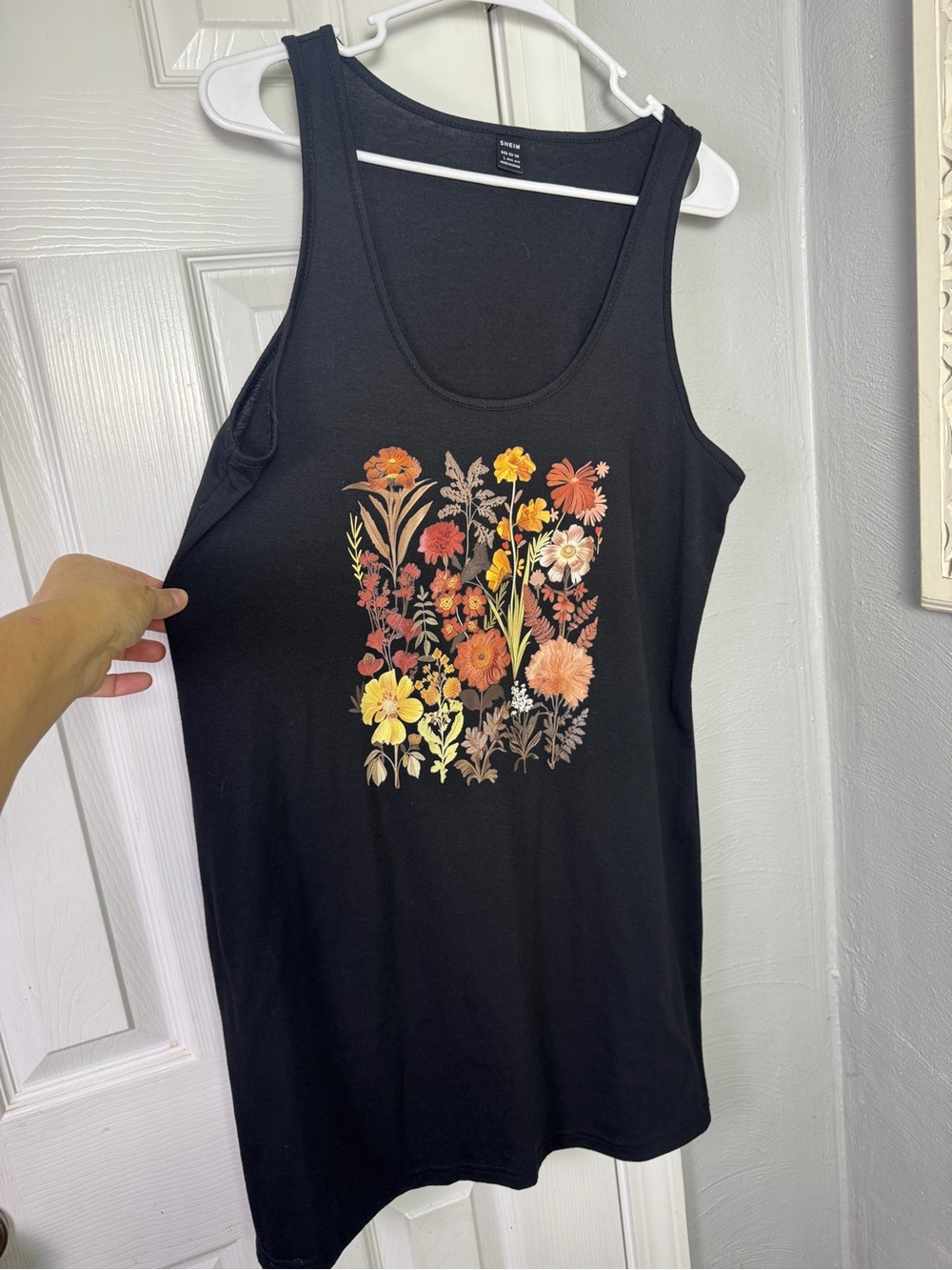 Floral Graphic Black Tank Top Dress- Casual Women's Scoop Neck
